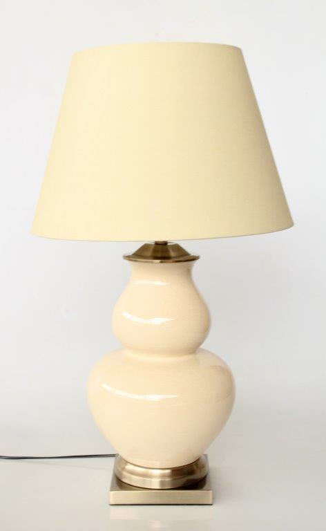 Extra Large Beige Bulbous Lamp Base With Beige Shade
